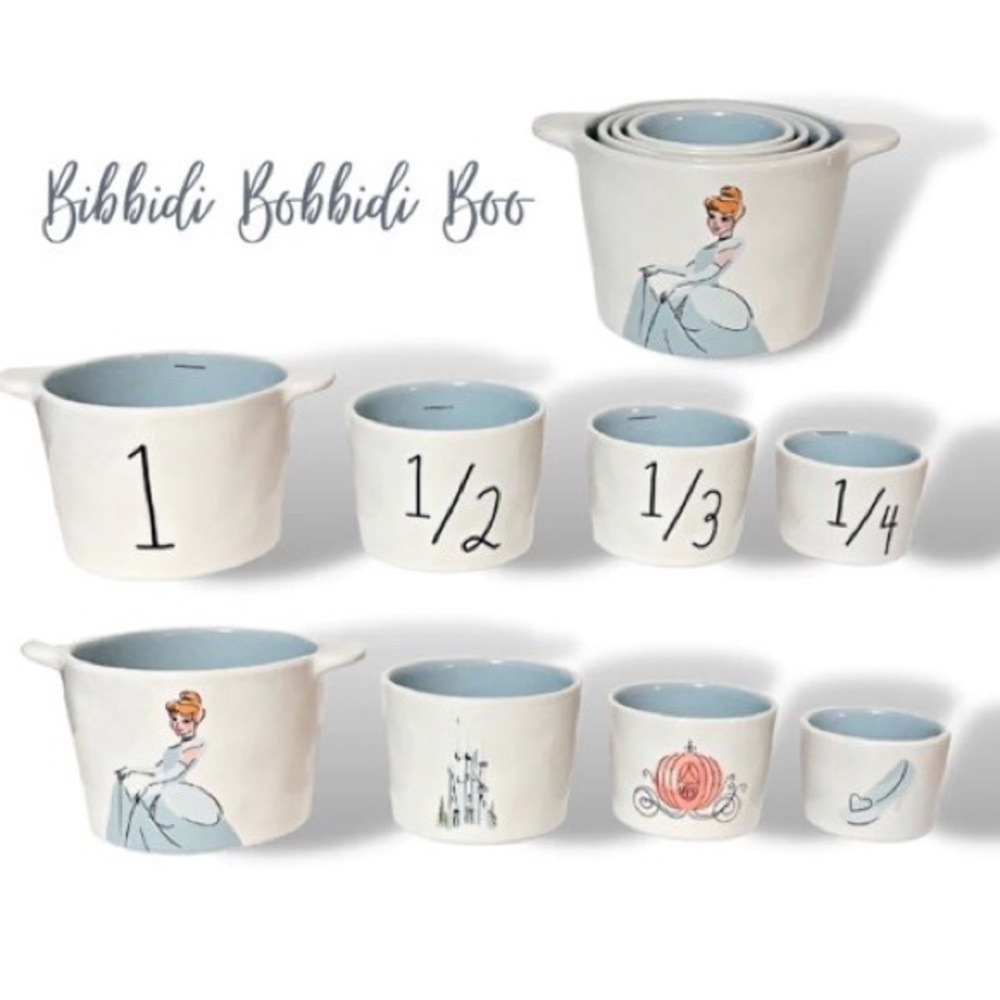 Rare Dunn Cinderella Princess Measuring Cups Ceramic Set Chef Disney Kitchen HTF